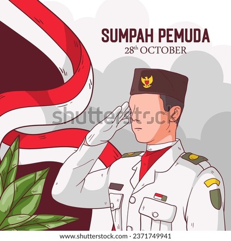 Vector Hand drawn illustration for indonesian sumpah pemuda. Illustration of flag raisers being respectful Foto stock © 