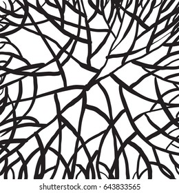Vector hand drawn illustration with ink texture. Hand drawn pencil textures with decorative branches. Charcoal black and white vector textures. Hand drawn graphic background, poster, card, postcard.