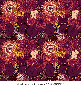 Vector. Hand drawn illustration, isolated. Love symbol, beautiful, lovely, romantic, holiday decoration. Purple, orange and black colours, polka dots, striped. Watercolor hearts seamless pattern.