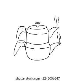 Vector hand drawn illustration isolated on white background. Turkish traditional teapot.