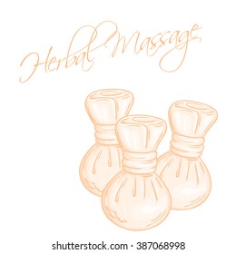 vector hand drawn illustration of isolated herbal compress massage balls.