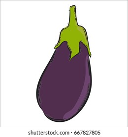 Vector hand drawn illustration. Isolated eggplant. Detailed vegetarian food drawing. Farm market product.