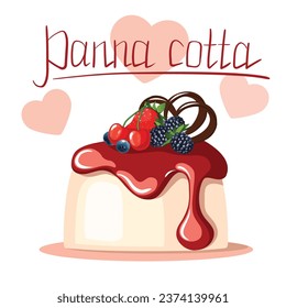 Vector hand drawn illustration of  an italian dessert Panna cotta