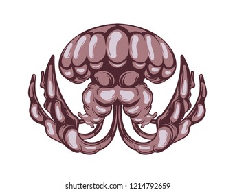 Vector hand drawn illustration of jelly fish isolated . Creative tattoo artwork. Template for card, poster, banner, print for t-shirt, pin, badge, patch.