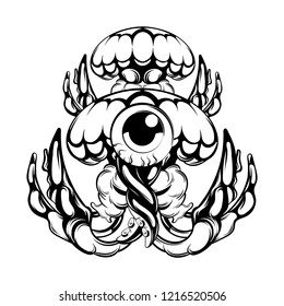 Vector hand drawn illustration of jelly fish isolated . Creative tattoo artwork. Template for card, poster, banner, print for t-shirt, pin, badge, patch.