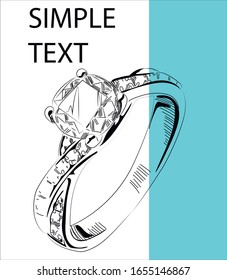 Vector hand drawn illustration of jewelry wedding and engagement rings in vintage engraved style. Isolated on white background. 
Place for text.