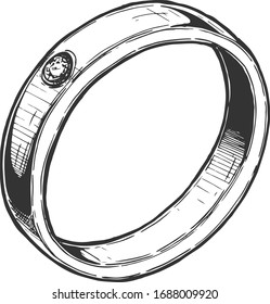 Vector hand drawn illustration of Jewelry ring in vintage engraved style. Isolated on white background.