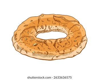 Vector hand drawn illustration of  
kalach, pretzel. Brown and white pastry  drawing isolated on white background. Sketch icon and bakery element for print, web, mobile.