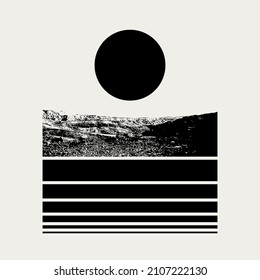 Vector hand drawn illustration of landscape.  Creative artwork. Template for card, poster, banner, print for t-shirt, pin, badge, patch.