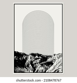 Vector hand drawn illustration of landscape with geometrical elements.  Creative artwork. Template for card, poster, banner, print for t-shirt, pin, badge, patch.