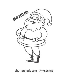 Vector hand drawn illustration of laughing Santa Claus isolated on white. Cartoon Christmas character with HoHoHo lettering. Symbol of New Year