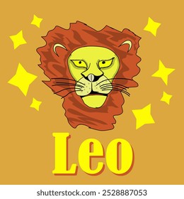 Ilustração desenhada à mão vetorial do signo zodíaco de Leão. Símbolo do zodíaco - Leo. Ilustração de vetor desenhada à mão. Cor, animal, horóscopo, leão.