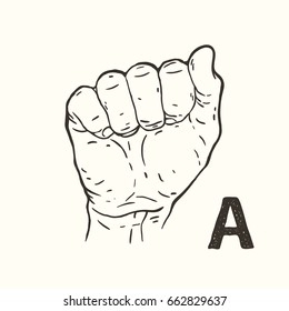 Vector hand drawn illustration of the letter A sign language latin alphabet