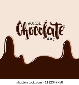 Vector hand drawn illustration. Lettering World chocolate day. Idea for poster, postcard.