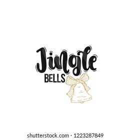 Vector hand drawn illustration. Lettering phrases Jingle bells. Idea for poster, postcard.