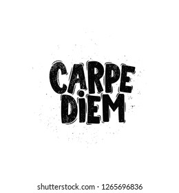 Vector hand drawn illustration. Lettering phrases Carpe diem. Idea for poster, postcard.