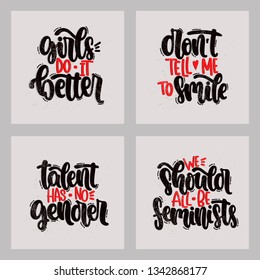 Vector hand drawn illustration. Lettering phrases Don't tell me to smile and other, feminism. Idea for poster, postcard.