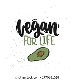 Ilustración dibujada a mano por vectores. Leer frases Vegan de por vida. Idea para afiche, postal.
