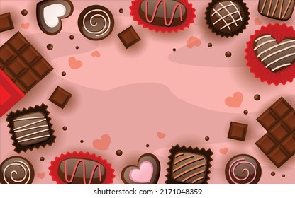 Vector hand drawn illustration. Lettering World chocolate day. Idea for poster, postcard. background 