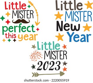 Vector hand drawn illustration. Lettering phrases Little mister. Idea for poster kids room, postcard and grettings card.
