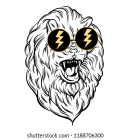 Vector hand drawn illustration of lion isolated . Creative tattoo artwork. Template for card, poster, banner, print for t-shirt, pin, badge, patch.