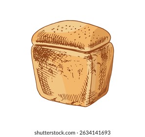 Vector hand drawn illustration of loaf of bread. Brown and white  bread drawing isolated on white background. Sketch icon and bakery element for print, web, mobile and infographics.