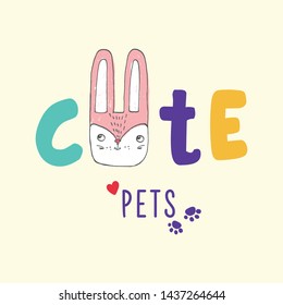 Vector hand drawn illustration, logo for pet shop, internet store, web site with goods for animals, can be used as fashion print for t shirt, advertising, cartoon card with lettering cute pets