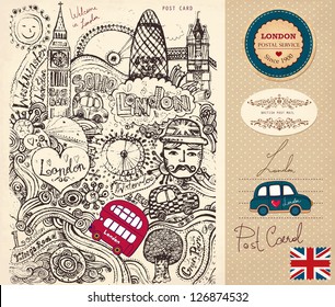 Vector hand drawn illustration with London symbols