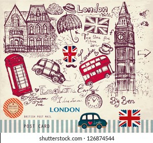 Vector hand drawn illustration with London symbols