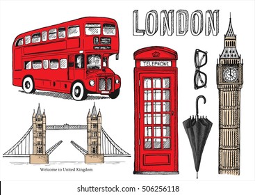 Vector Hand Drawn Illustration London Symbols Stock Vector (Royalty ...