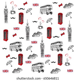 Vector hand drawn illustration with London symbols