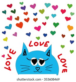 Vector hand drawn illustration with lovely cat