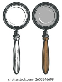 vector hand drawn illustration of magnifying glass in vintage style