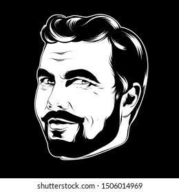 Vector hand drawn illustration of man with beard isolated. Tattoo artwork. Template for card, poster. banner, print for t-shirt, pin, badge, patch.