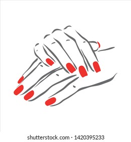 Vector hand drawn illustration of manicure and nail polish on woman hands