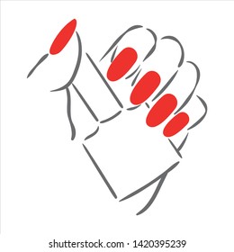 Vector hand drawn illustration of manicure and nail polish on woman hands