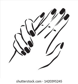 Vector hand drawn illustration of manicure and nail polish on woman hands