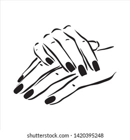 Vector hand drawn illustration of manicure and nail polish on woman hands