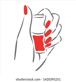 Vector hand drawn illustration of manicure and nail polish on woman hands