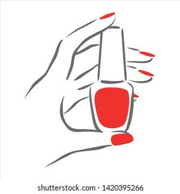 Vector hand drawn illustration of manicure and nail polish on woman hands