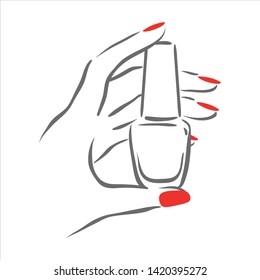 Vector hand drawn illustration of manicure and nail polish on woman hands