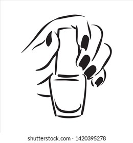 Vector hand drawn illustration of manicure and nail polish on woman hands