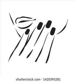 Vector hand drawn illustration of manicure and nail polish on woman hands