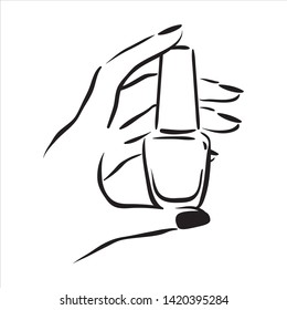 Vector hand drawn illustration of manicure and nail polish on woman hands