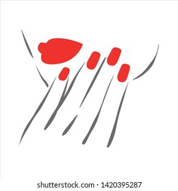 Vector hand drawn illustration of manicure and nail polish on woman hands
