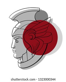 Vector hand drawn illustration of man's head made in art deco style isolated. Creative tattoo artwork. Template for card, poster. banner, print for t-shirt, pin, badge, patch.