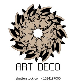 Vector hand drawn illustration of man's head made in art deco style isolated. Template for card, poster. banner, print for t-shirt, pin, badge, patch.