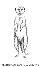 Vector hand drawn illustration of  meerkat standing on its rear legs. Wild African animal