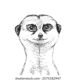 Vector hand drawn illustration of a meerkat's head. Wild African animal