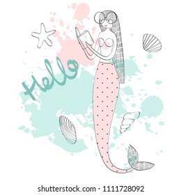 Vector hand drawn illustration of a mermaid